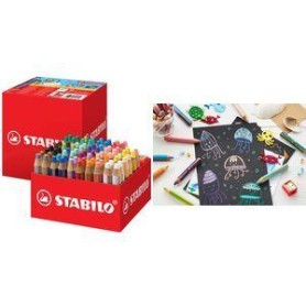 STABILO Multitalentstift woody 3 in 1, 76er Schoolpack Farbstift/Wassermalfarbe/Wachsmalkreide in Einem, - 1 Stück (880/76-01)