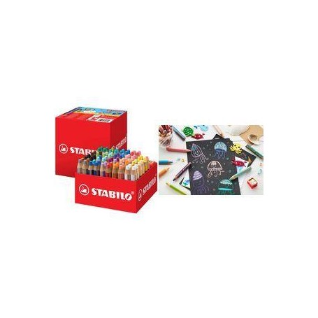 STABILO Multitalentstift woody 3 in 1, 76er Schoolpack Farbstift/Wassermalfarbe/Wachsmalkreide in Einem, - 1 Stück (880/76-01)