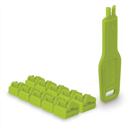 Lindy 47894 clip sicura Bloccaporte + chiave RJ-45 Verde Acrilonitrile butadiene stirene (ABS) 10 pz (LINDY47894)