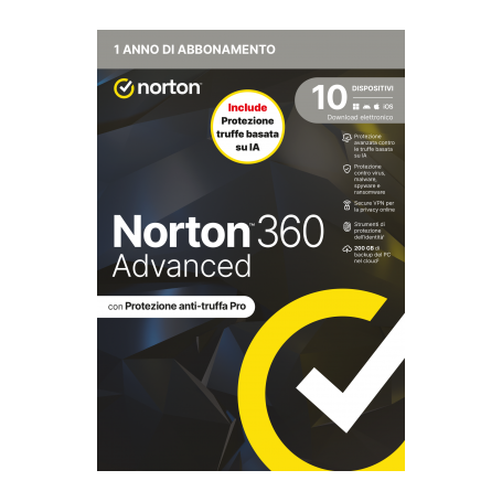NORTON 360 ADVANCED 2026 - ANTITRUFFA- 10 DISPOSITIVI 12 MESI 200GB - IT BOX (21483713)