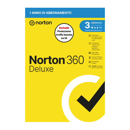NORTON 360 DELUXE 2026 -ANTITRUFFA- 3 DISPOSITIVI 12 MESI 25GB - IT BOX (21483698)