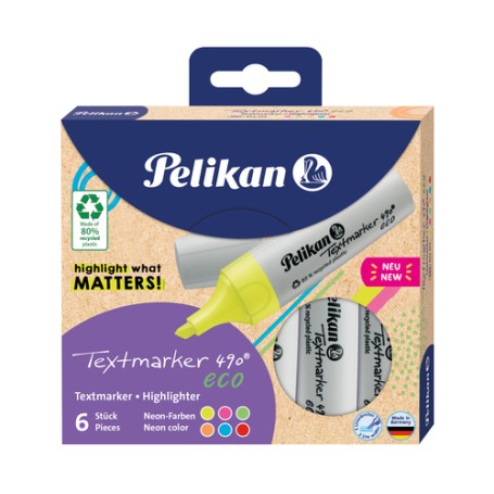 Pelikan Textmarker 490 eco evidenziatore 6 pz Punta smussata Multicolore (823333)