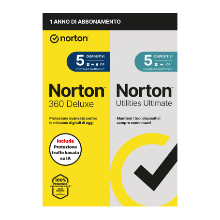 NORTON 360 DELUXE 2026 -ANTITRUFFA- 5 DISPOSITIVI 12 MESI 50GB + UTILITIES ULTIMATE - IT BOX (21483673)