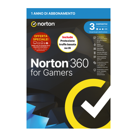 NORTON 360 FOR GAMERS 2026-ANTITRUFFA- ATTACH - 3 DISPOSITIVI 12 MESI 50GB - IT BOX (21483648)