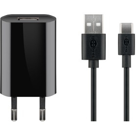 USB-C Ladeset 5 Watt (schwarz, 1 Meter Kabel USB-A  USB-C) (45293)