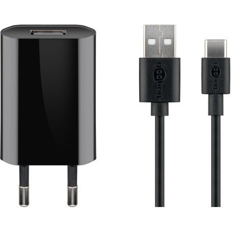 USB-C Ladeset 5 Watt (schwarz, 1 Meter Kabel USB-A  USB-C) (45293)