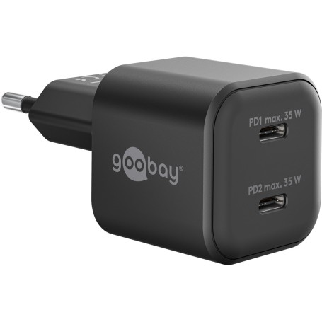 USB-C Dual-Schnellladegert Nano, PD, GaN, 35 Watt (schwarz, 2x USB-C, Power Delivery 3.0) (75333)