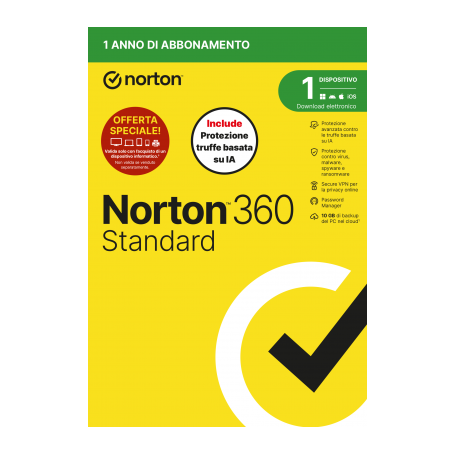 NORTON 360 STANDARD 2026 - ANTITRUFFA- ATTACH 1 DISPOSITIVO 12 MESI 10GB - IT BOX (21483708)