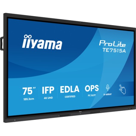 iiyama TE7515A-B2AG visualizzatore di messaggi Pannello piatto interattivo 190,5 cm (75") Wi-Fi 550 cd/m² 4K Ultra HD Nero Touc