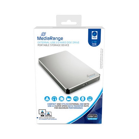 MediaRange MR997 disco rigido esterno 2 TB 5400 Giri/min 2.5" Micro-USB B 3.2 Gen 1 (3.1 Gen 1) Argento
