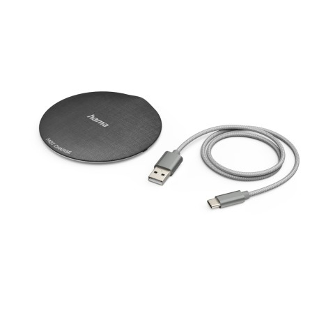 Hama QI-FC10 Metal Telefono cellulare, Smartphone Nero, Argento USB Carica wireless Ricarica rapida Interno (00201680)