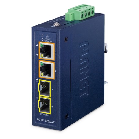 PLANET IP30 Compact size 2-Port IGTP-2205AT convertitore multimediale di rete Blu