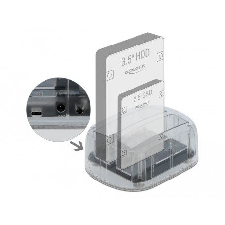 DeLOCK 64090 docking station per unità di archiviazione USB 3.2 Gen 1 (3.1 Gen 1) Type-C Trasparente (64090)