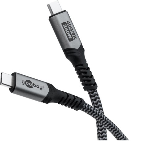 USB4 Gen 3x2 Kabel, USB-C Stecker  USB-C Stecker, 40Gbit/s (schwarz/grau, 1,5 Meter, PD, Laden mit bis zu 240 Watt) (74212)