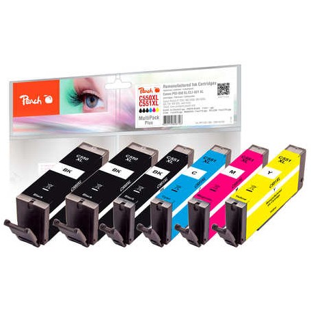 Peach PI100-188 cartuccia d'inchiostro 6 pz Compatibile Resa elevata (XL) Nero, Ciano, Magenta, Nero per foto, Giallo