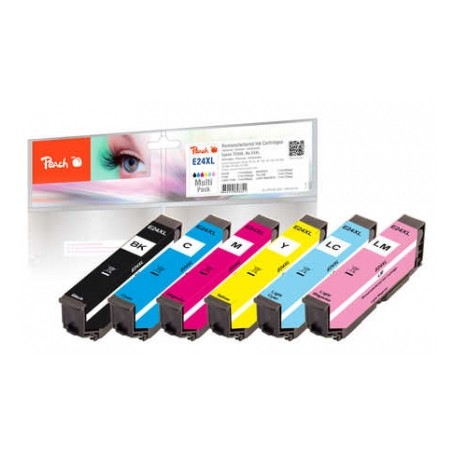 Peach PI200-293 cartuccia d'inchiostro 6 pz Compatibile Nero, Ciano, Ciano chiaro, Magenta chiaro, Magenta, Giallo
