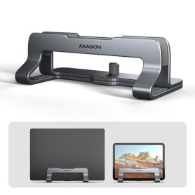Axagon STND-VG Vertikaler Laptop-Ständer, einstellbare Breite, Aluminium Supporto per laptop e tablet Grigio 43,9 cm (17.3")