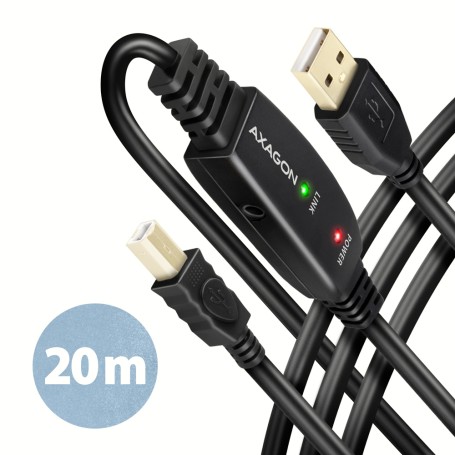 Axagon ADR-220B USB 2.0 A-M - B-M active connecting/repeater cable 20m - Kabel - Digital/Daten cavo USB USB A USB B Nero