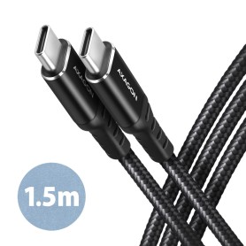 Axagon Data and charging USB 2.0 cable 1.5 m long. PD 60W, 3A. Black braided. cavo USB 1,5 m USB C Nero (BUCM-CM15AB)