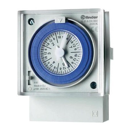 Finder Mechanische Schaltuhr für Frontaufbau, Serie 12.31 12.31.8.230.0007 230 V/50 - 60 Hz 1 Wechsler 16 A 250 V/AC (AC (12.31