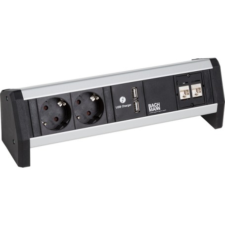 Bachmann DESK 1 prolunghe e multiple 2 m 2 presa(e) AC Interno Nero, Argento (902.196)