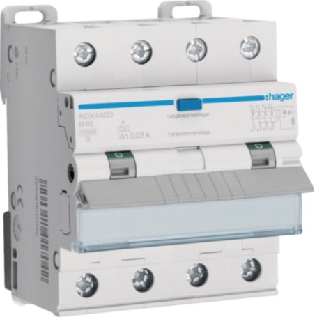Hager Fehlerstrom-Leitungsschutzschalter 4P10kA B-40A 30mA A Typ ADX440D - Leitungsschutzschalter (ADX440D)