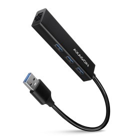 Axagon HMA-GL3A Multiport-Hub USB 3.0 Typ A Gbit-LAN 3x USB-A microSD Cablato USB 3.2 Gen 1 (3.1 Gen 1) Type-A Nero