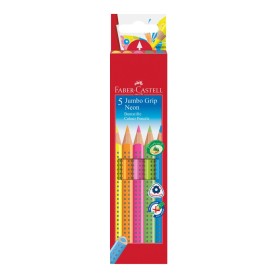 Faber-Castell Jumbo GRIP pastello colorato Blu, Verde, Arancione, Rosa, Giallo 5 pz (110994)