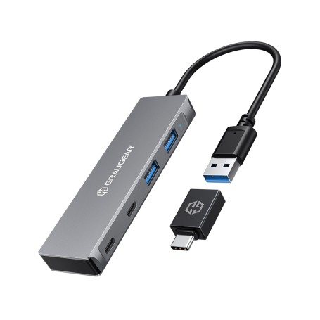 GRAUGEAR G-HUB2A2C-AC hub di interfaccia USB 3.2 Gen 1 (3.1 Gen 1) Type-A + Type-C 5000 Mbit/s Argento