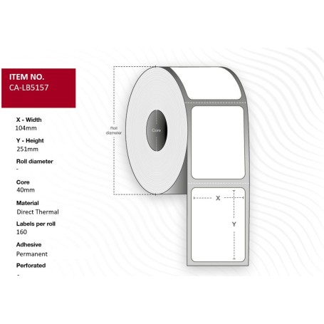 Capture Label 104 x 251mm, Core 40mm, permanent adhesive. 160 labels per roll, 10 rolls per box. (CA-LB5157)