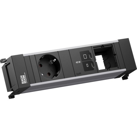 Bachmann POWER FRAME BM0024291 - 1x CEE7/3 35° Steckdose 1x USB-C/C PD 45W schwarz Tischanschluss