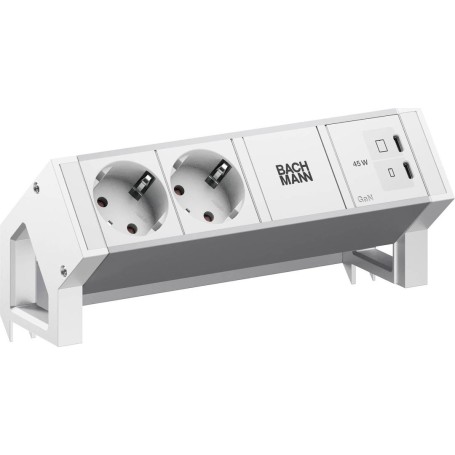 BACHMANN DESK2 ALU WHITE 2xCEE7/3, 1xUSB C/C 45W L0,2m RAL9010 (BM0022042)