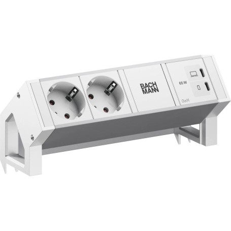 BACHMANN DESK2 ALU WHITE 2xCEE7/3, 1xUSB C/C 65W L0,2m RAL9010 (BM0022043)