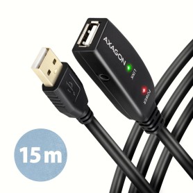 Axagon ADR-215 USB 2.0 A-M - A-F active extension/repeater cable 15m - Kabel - Digital/Daten cavo USB USB A Nero