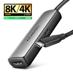Axagon RVC-HI8KPD, USB-C - HDMI 2.1 redukce / adaptér, 8K/60Hz, 4K/144Hz, HDR10+, PD100W 0,16 m USB tipo-C HDMI + USB Type-C
