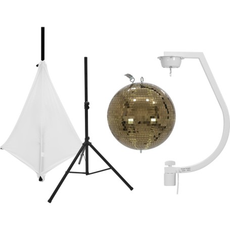 EUROLITE Set Spiegelkugel 30cm gold mit Stativ und Segel weiß (20000710)