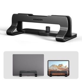 Axagon STND-VB Vertikaler Laptop-Ständer, einstellbare Breite, Aluminium Supporto per laptop e tablet Nero 43,9 cm (17.3")