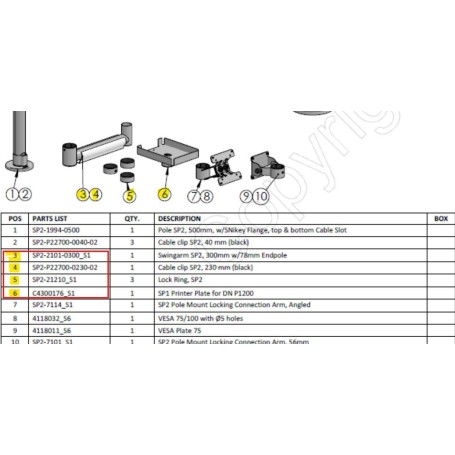 Ergonomic Solutions KIT Swingarm AP2 Cable Clip SP2 Lock Ring Printer Plate DN P1200 Schwarz (HMSHOST-INT5-02)