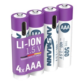 Li-Ion Akku Micro AAA Typ 500 (min. 400 mAh), 4er-Pack (wei/violett, 4x AAA (Micro), USB-C Ladeport) (1311-0028)
