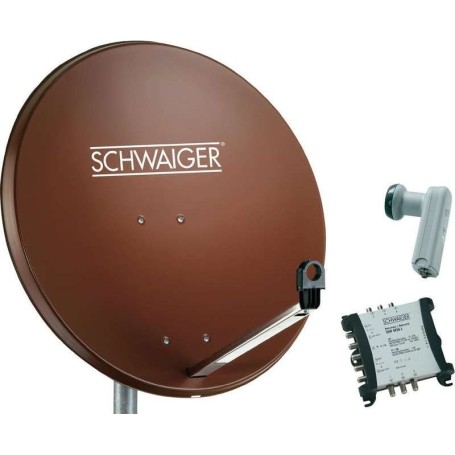 SCHWAIGER SAT Anlage 80 cm 6 Teilnehmer Quattro-LNB (ohne Switch) Ziegel-Rot mit Multischalter 5/6 (SPI9962SET5)