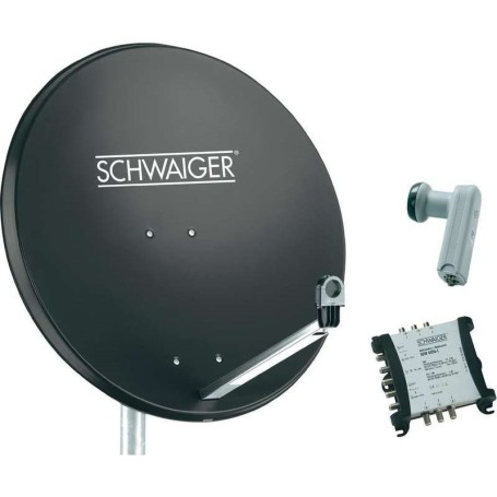 SCHWAIGER SAT Anlage 80 cm 6 Teilnehmer Quattro-LNB (ohne Switch) Anthrazit mit Multischalter 5/6 (SPI9961SET5)