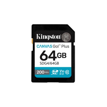 Kingston Technology 64GB SDXC Canvas Go Plus Gen4 200MB/s C10 UHS-I U3 V30 (SDG4/64GB)