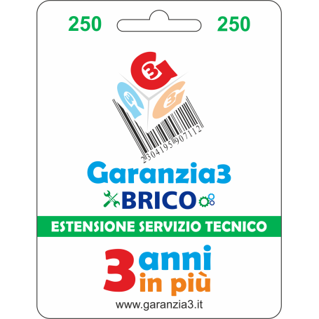 GARANZIA 3 Brico - Estensione del Servizio Tecnico Fino a 250,00 Euro - Garanzia3 (EXTGARBRICO250)