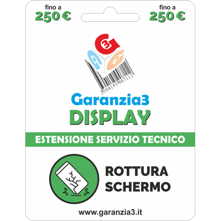 GARANZIA 3 Display 250 - Danno Accidentale Display Smartphone e Notebook fino a 250,00 Euro (G3DPDIT250)
