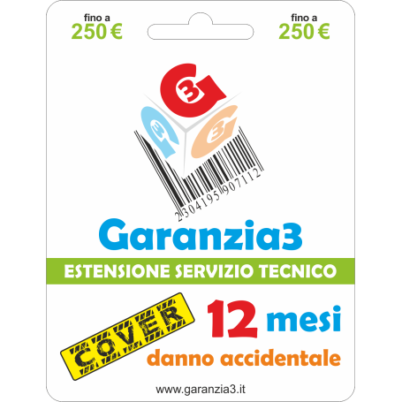 GARANZIA 3 Cover 250 - Danno Accidentale TV Fotografia Telefonia fino a 250,00 Euro (G3CPD250)