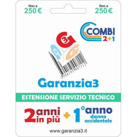GARANZIA 3 Combi 250 - 2 Anni di garanzia + 1 di Danno Accidentale fino a 250,00 Euro (G312050)
