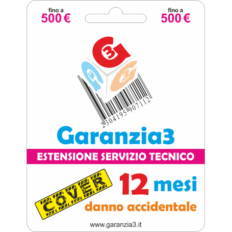 GARANZIA 3 Cover 500 - Danno Accidentale TV Fotografia Telefonia fino a 500,00 Euro (G3CPD500)