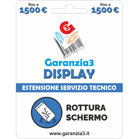 GARANZIA 3 Display 1500 - Danno Accidentale Display Smartphone e Notebook fino a 1.500,00 Euro (G3DPDIT1500)