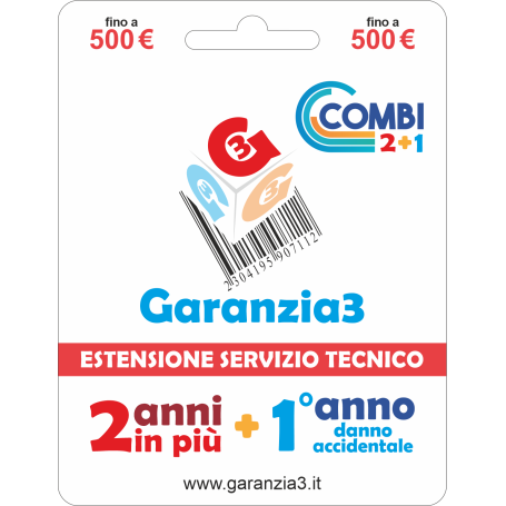 GARANZIA 3 Combi 500 - 2 Anni di garanzia + 1 di Danno Accidentale fino a 500,00 Euro (G3120500)