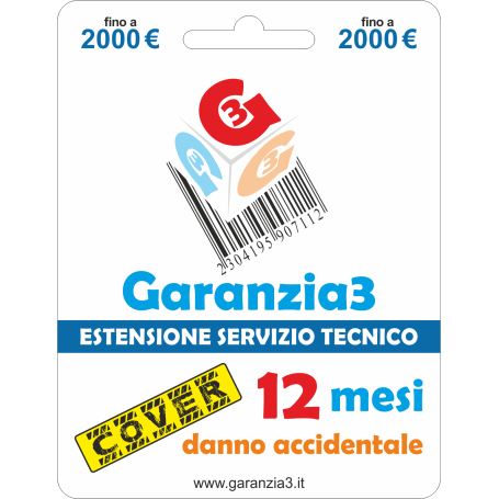 GARANZIA 3 Cover 2000 - Danno Accidentale TV Fotografia Telefonia fino a 2000,00 Euro (G3CPD2000)